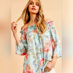 LILLY MAE TOP SZ L  GREEN BLUE PINK